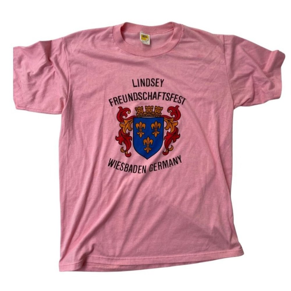 Vintage Womens Pink German T-Shirt Freundschaftsfest Lindsey Friendship Festival